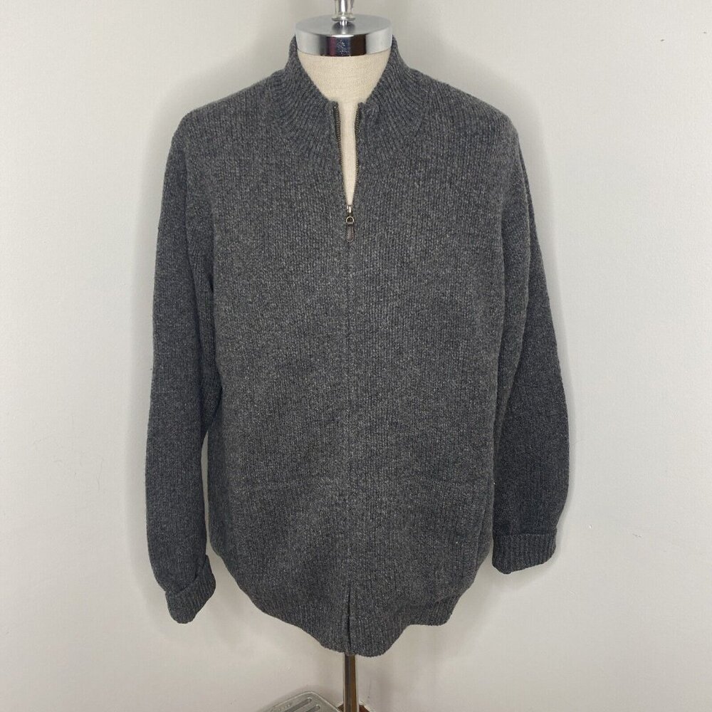 Vintage LL Bean Men’s Lambs Wool Grey Zip Cardigan Sweater Flannel Lined XL Tall